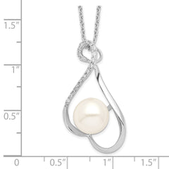 Sterling Silver Rhodium-plated 9-10mm White FWC Pearl CZ  Necklace