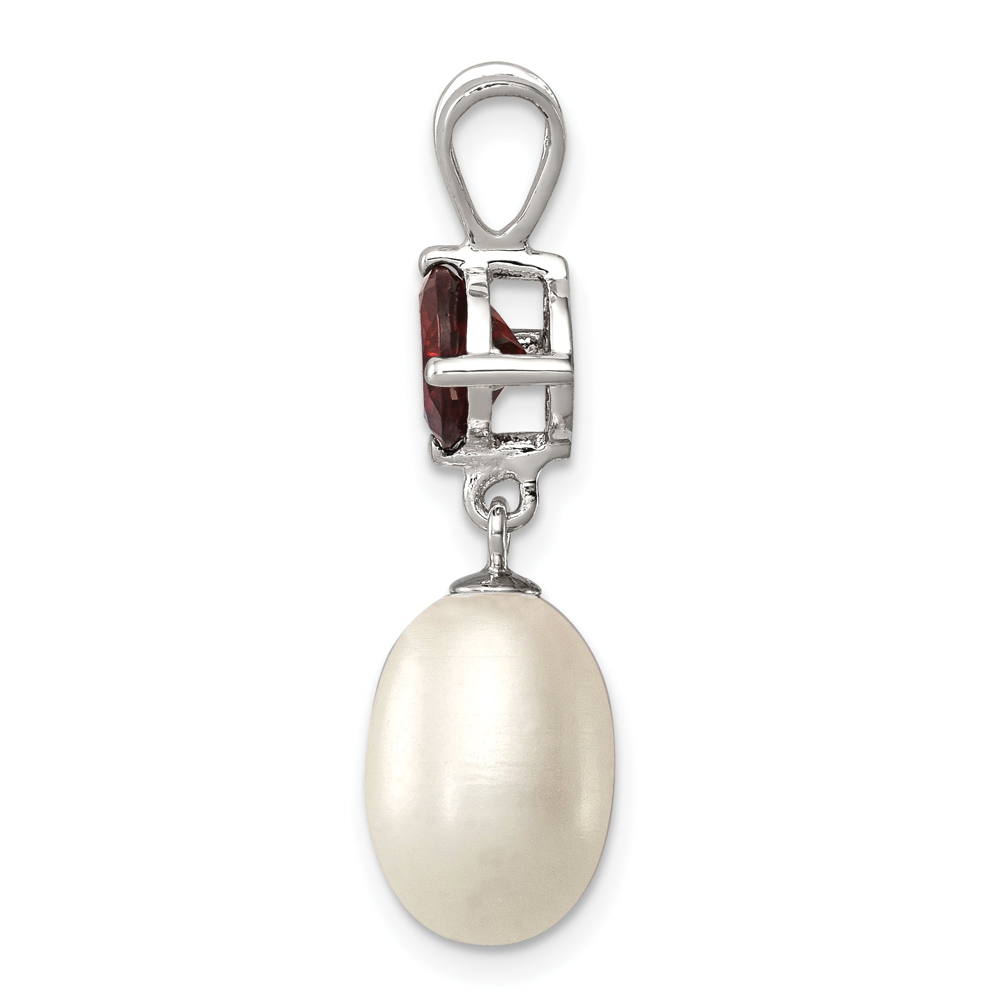 Sterling Silver Garnet & 8-9mm FW Cultured Pearl Teardrop Pendant Secondary image