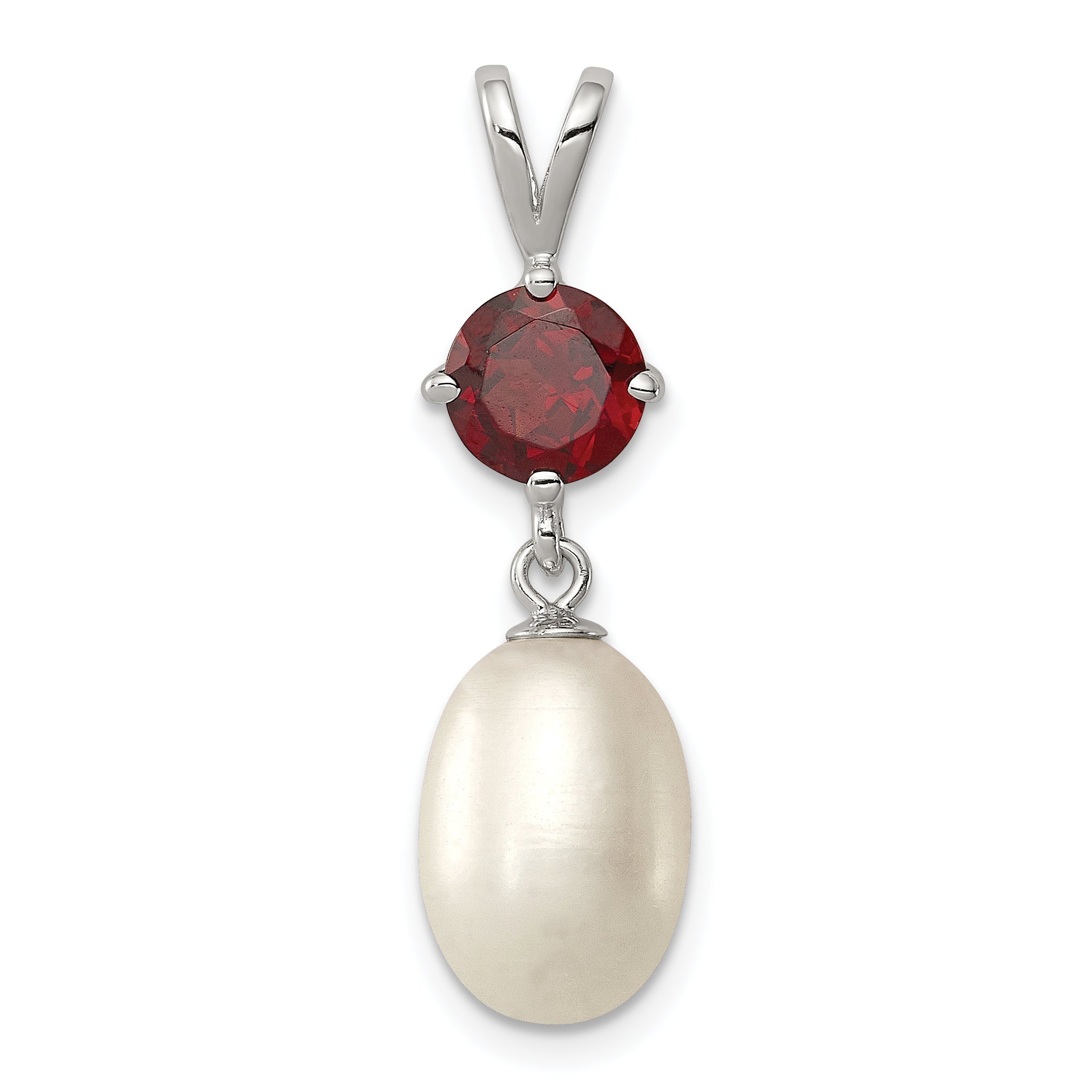 Sterling Silver Rhodium-plated Garnet 8-9mm FWC Pearl Teardrop Pendant Main image