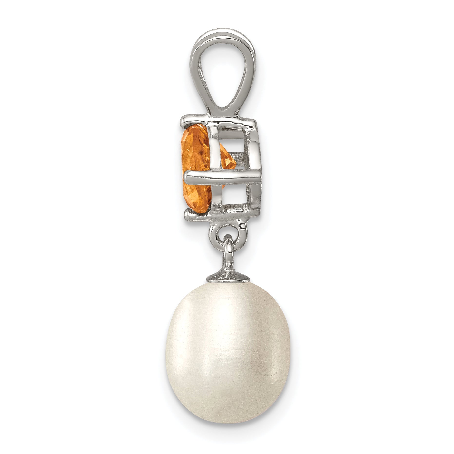 Sterling Silver Citrine & 8-9mm FW Cultured Pearl Teardrop Pendant Secondary image