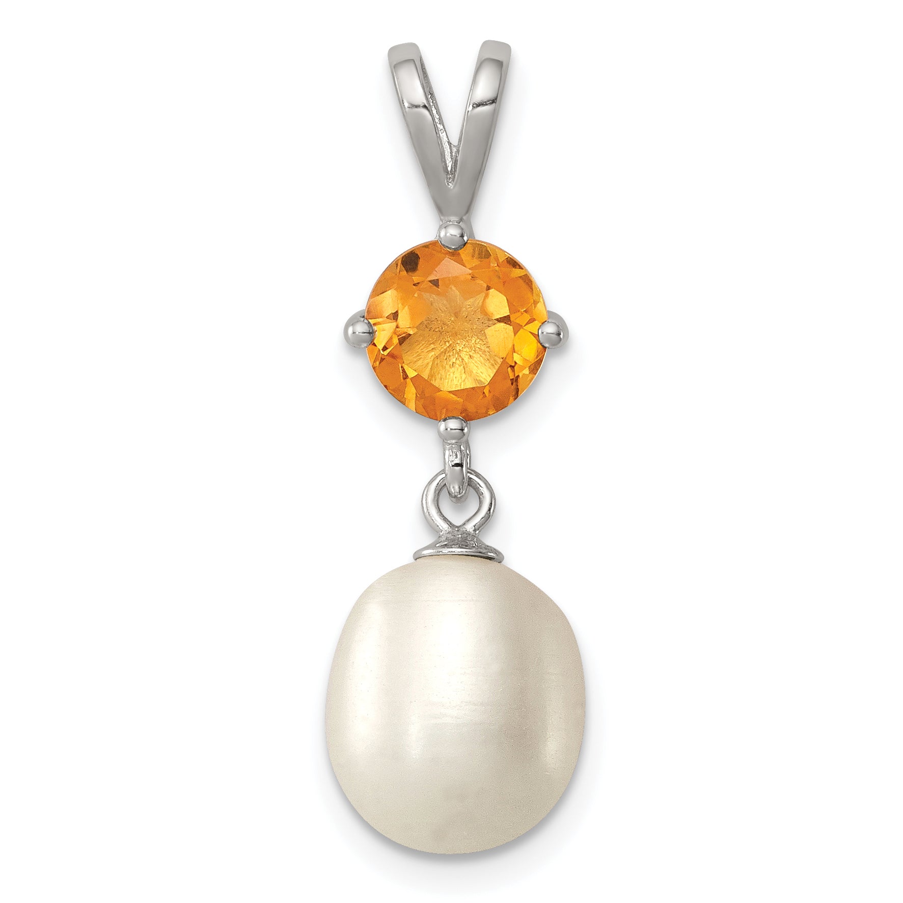 Sterling Silver Rhodium-plated Citrine 8-9mm FWC Pearl Teardrop Pendant Main image
