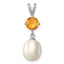 Sterling Silver Rhodium-plated Citrine 8-9mm FWC Pearl Teardrop Pendant