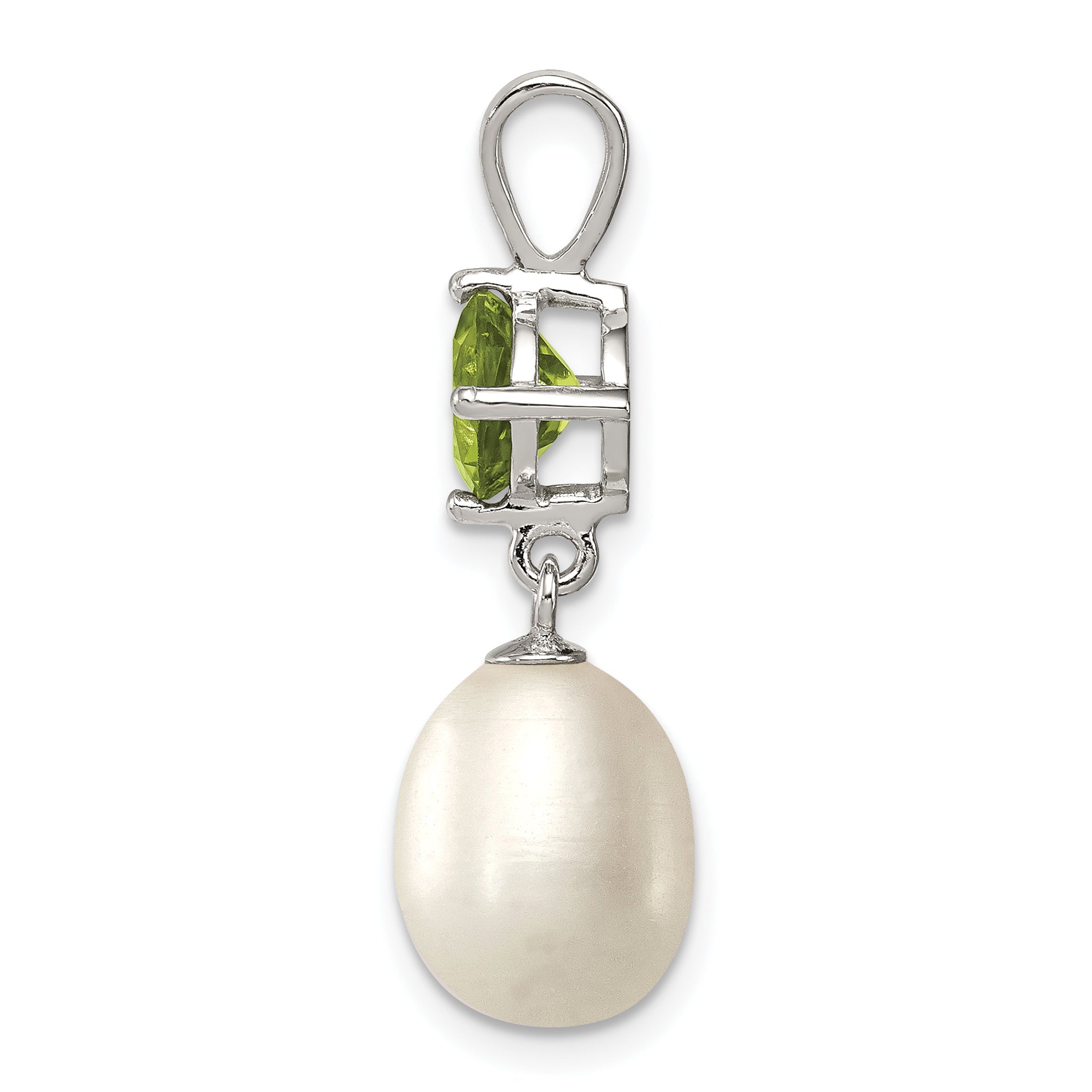 Sterling Silver Peridot & 8-9mm FW Cultured Pearl Teardrop Pendant