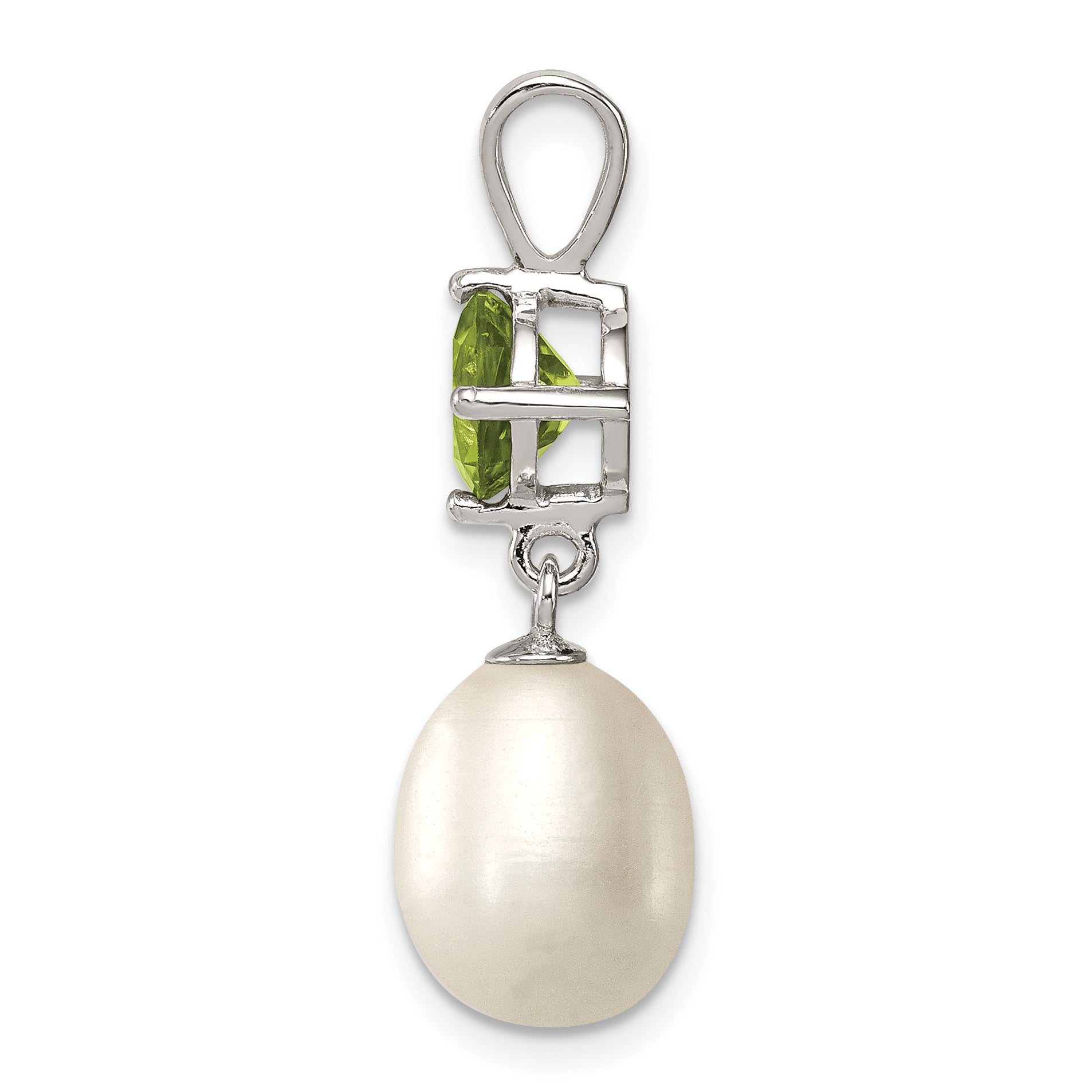 Sterling Silver Peridot & 8-9mm FW Cultured Pearl Teardrop Pendant Secondary image