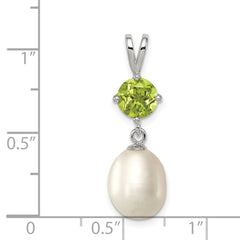 Sterling Silver Peridot & 8-9mm FW Cultured Pearl Teardrop Pendant