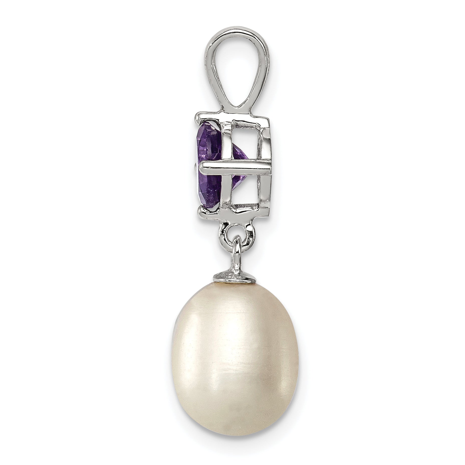Sterling Silver Amethyst & 8-9mm FW Cultured Pearl Teardrop Pendant Secondary image