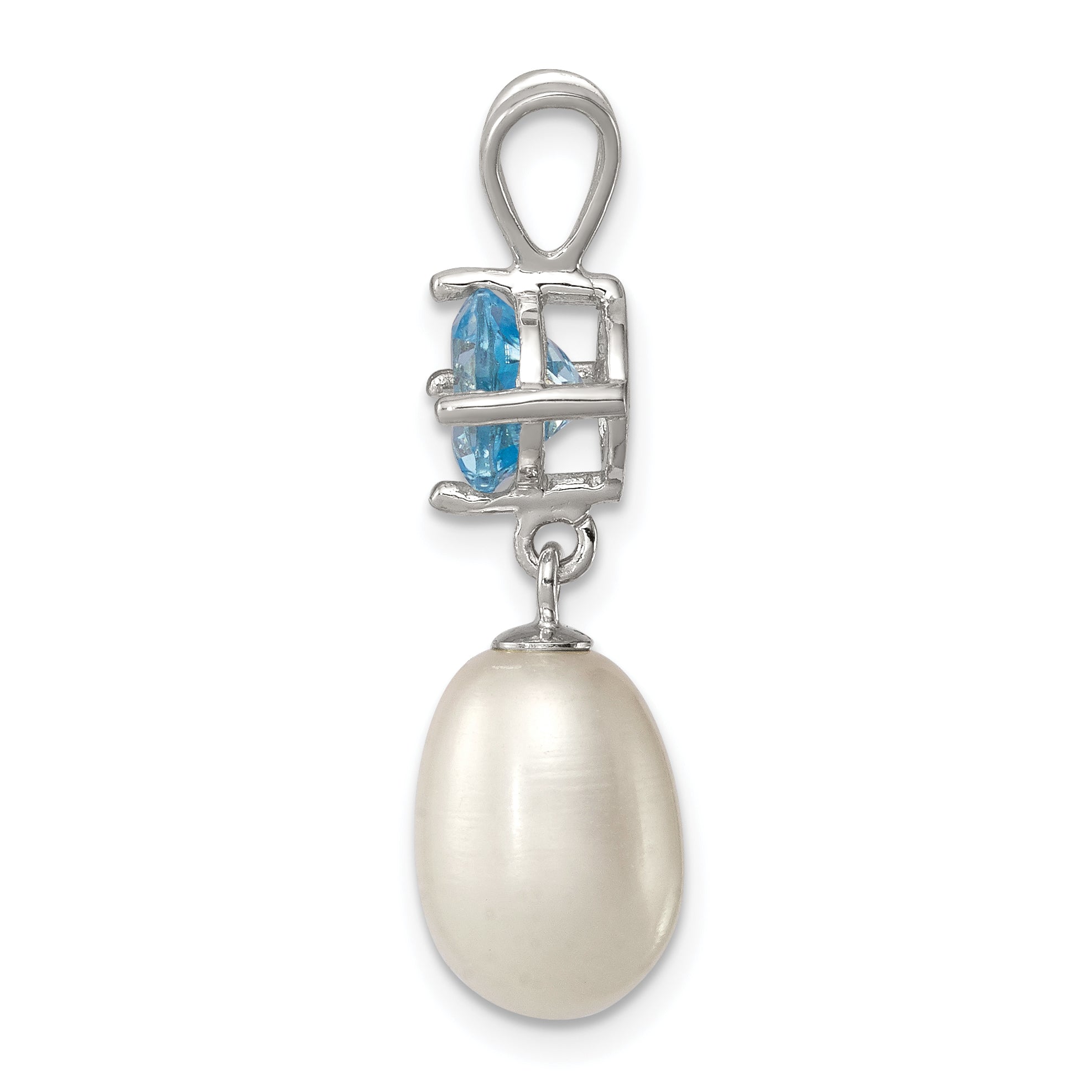 Sterling Silver Blue Topaz & 8-9mm FW Cultured Pearl Teardrop Pendant Secondary image