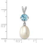 Sterling Silver Blue Topaz & 8-9mm FW Cultured Pearl Teardrop Pendant