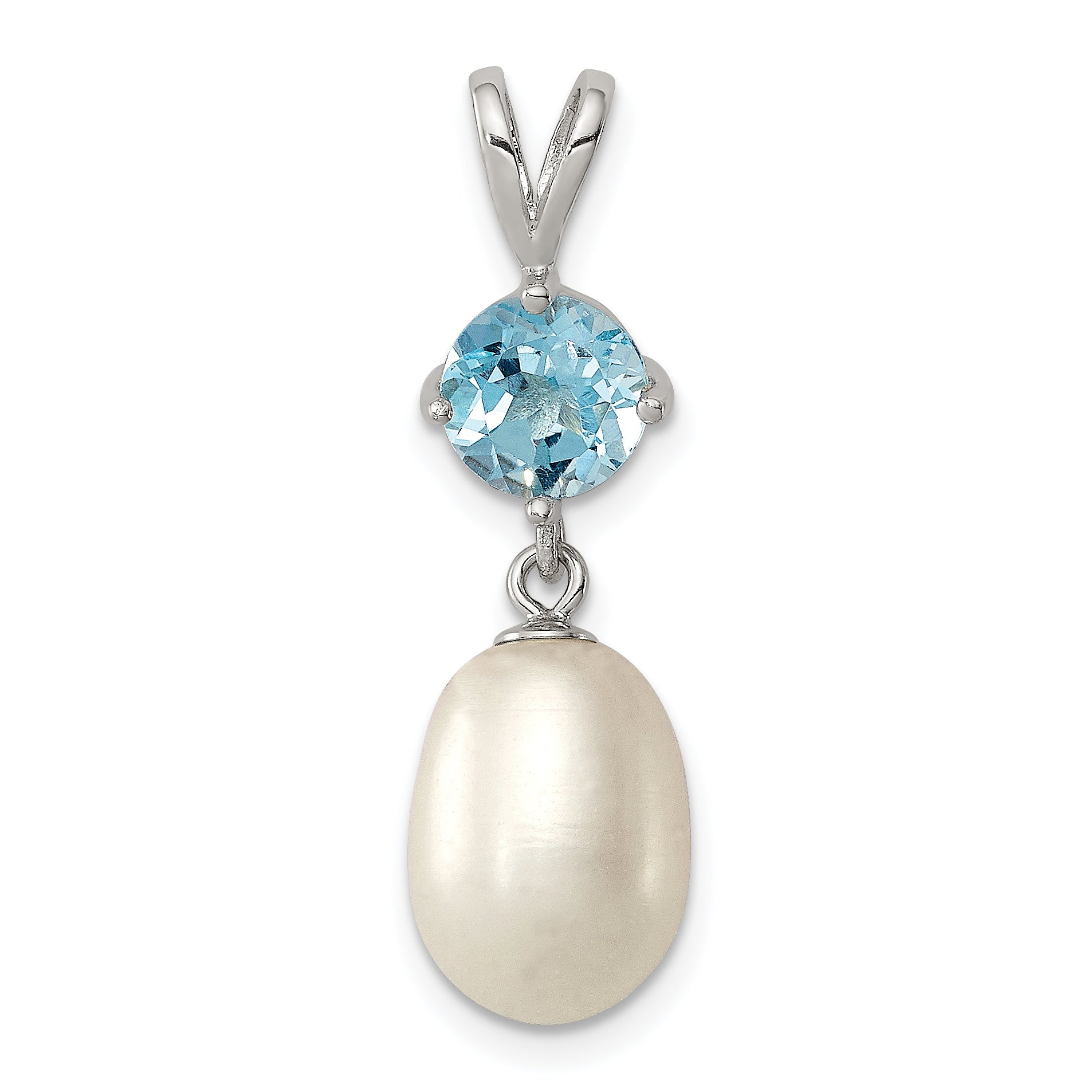 Sterling Silver Rhodium-plated Blue Topaz 8-9mm FWC Pearl Teardrop Pendant Main image