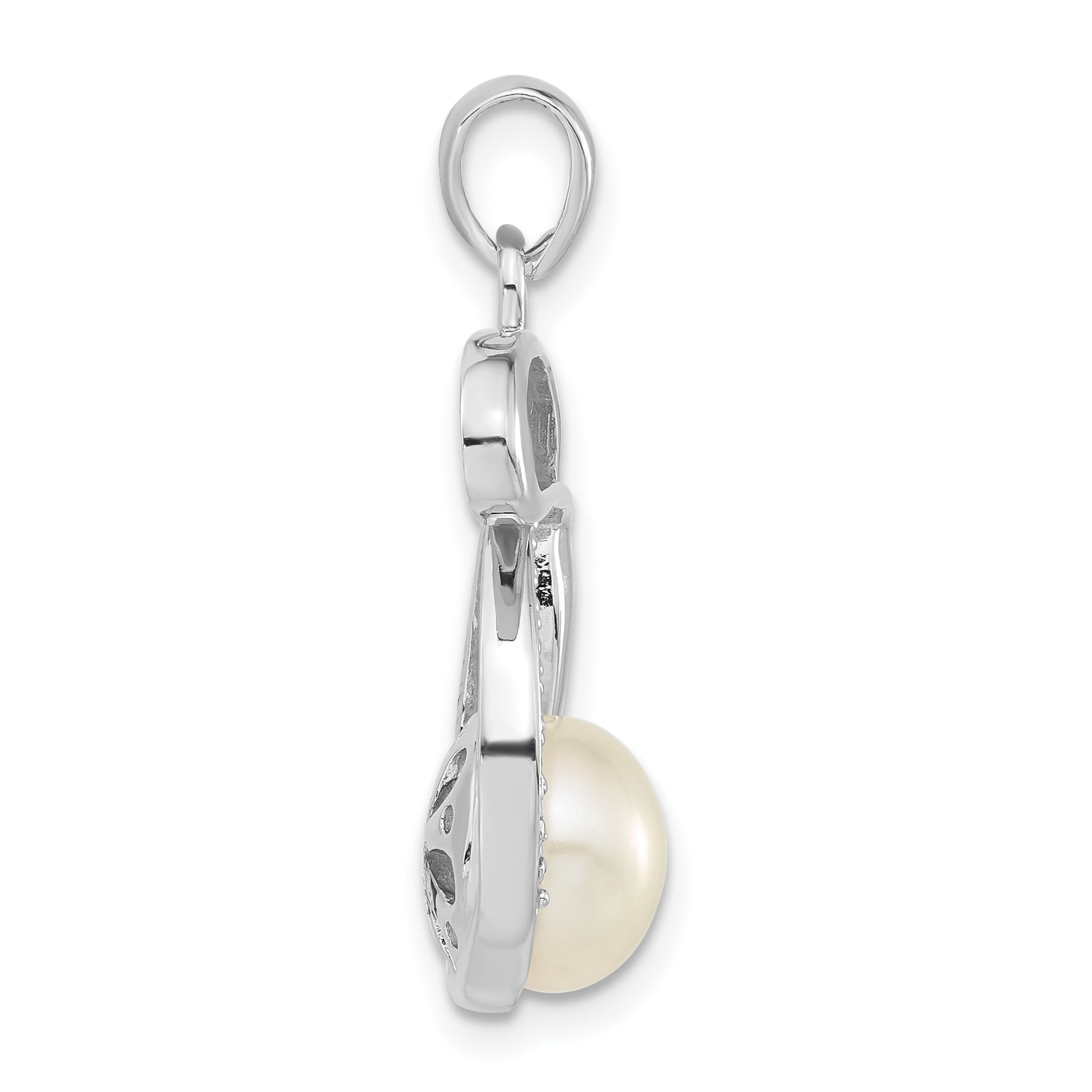 Sterling Silver w/CZ 8-9mm FW Cultured Pearl Pendant Secondary image