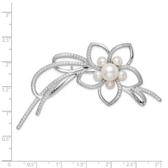 Sophia Jewelers Sterling Silver Rhodium-Plated Pearl & CZ Floral Brooch