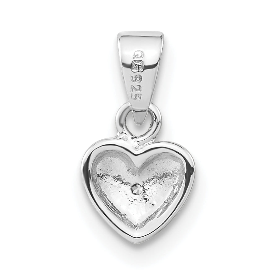 Sterling Silver Polished & Satin CZ Heart Pendant