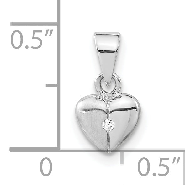Sterling Silver Polished & Satin CZ Heart Pendant