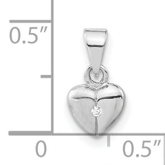 Sterling Silver Polished & Satin CZ Heart Pendant