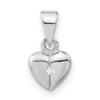Sterling Silver Polished & Satin CZ Heart Pendant