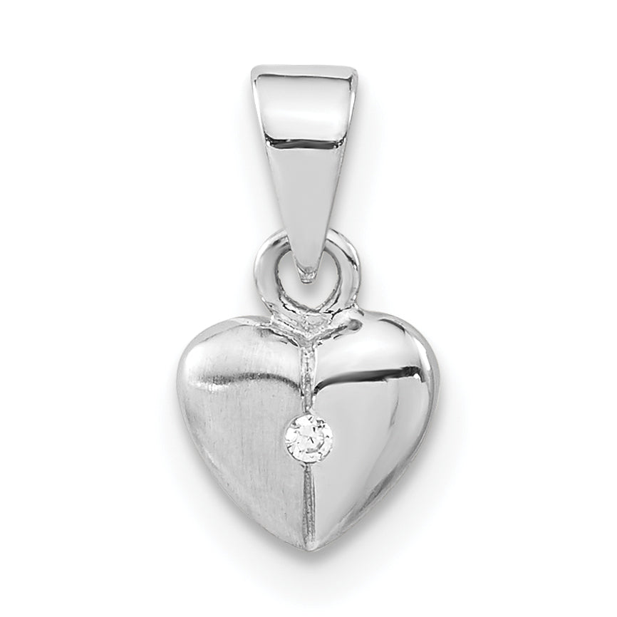Sterling Silver Polished & Satin CZ Heart Pendant