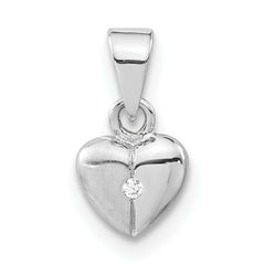 Sterling Silver Polished & Satin CZ Heart Pendant