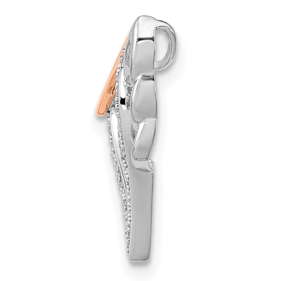 Sterling Silver Rhodium W/10K Rose Gold Dia. Heart/Wings Slide Pendant Secondary image
