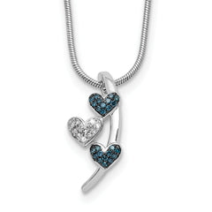 White Night Sterling Silver Rhodium-plated Polished Diamond Blue Diamond Slide 18 inch Necklace with 2 Inch Extender