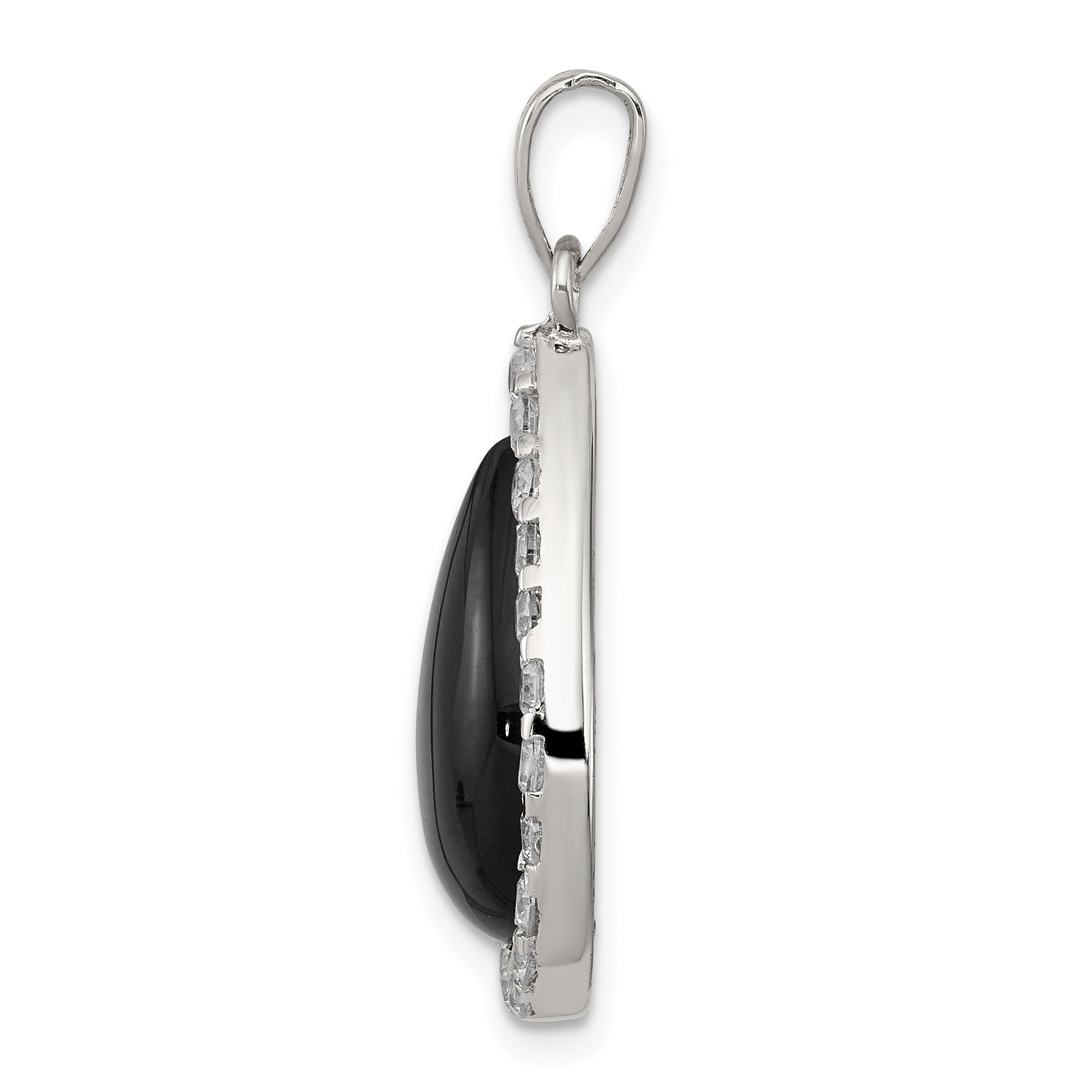 Sterling Silver Rhodium-plated CZ and Onyx Tear drop Pendant Secondary image