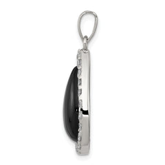 Sterling Silver Rhodium-plated CZ and Onyx Tear drop Pendant