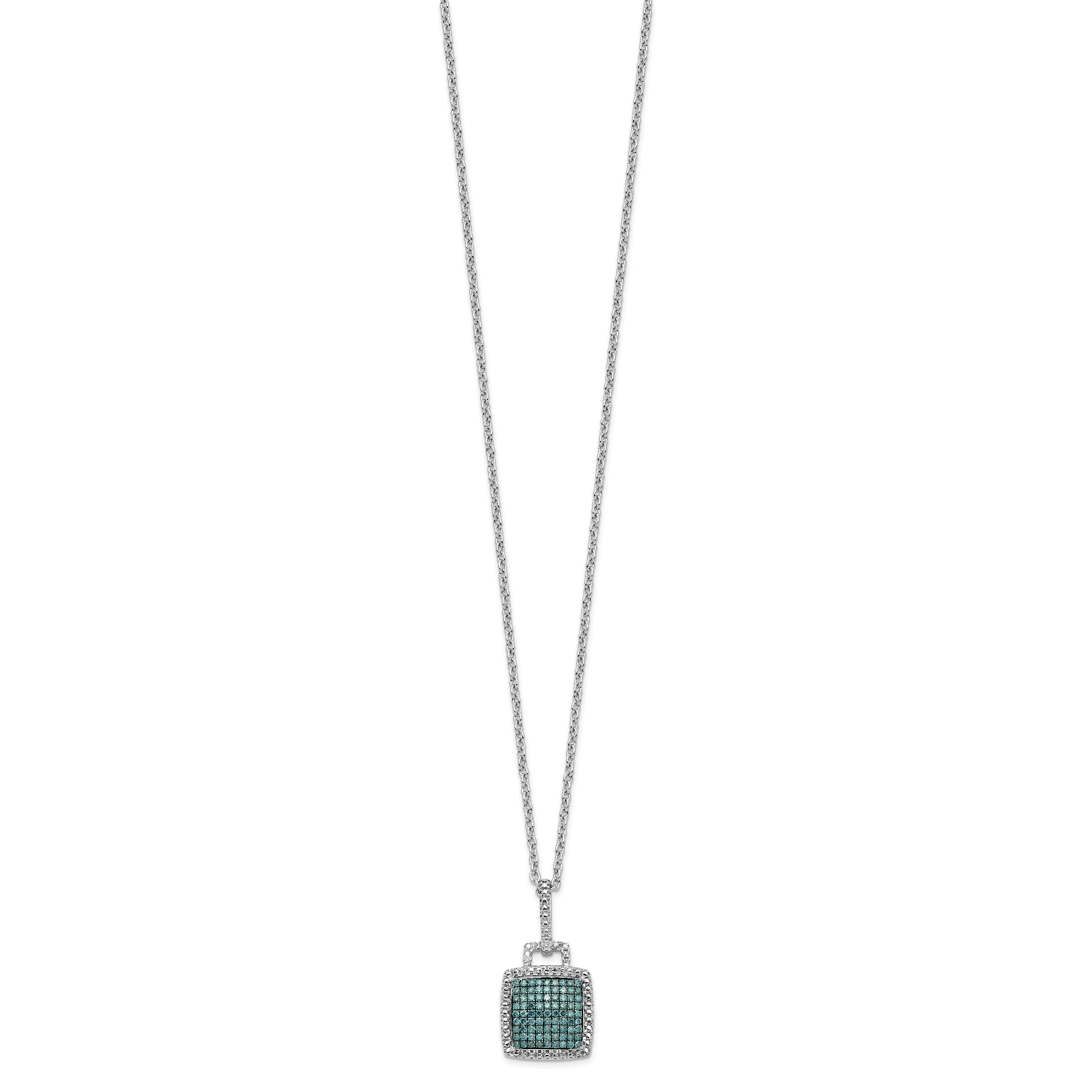 White Night Sterling Silver Rhodium-plated Blue Diamond Square Pendant 18 inch Necklace with 2 Inch Extender