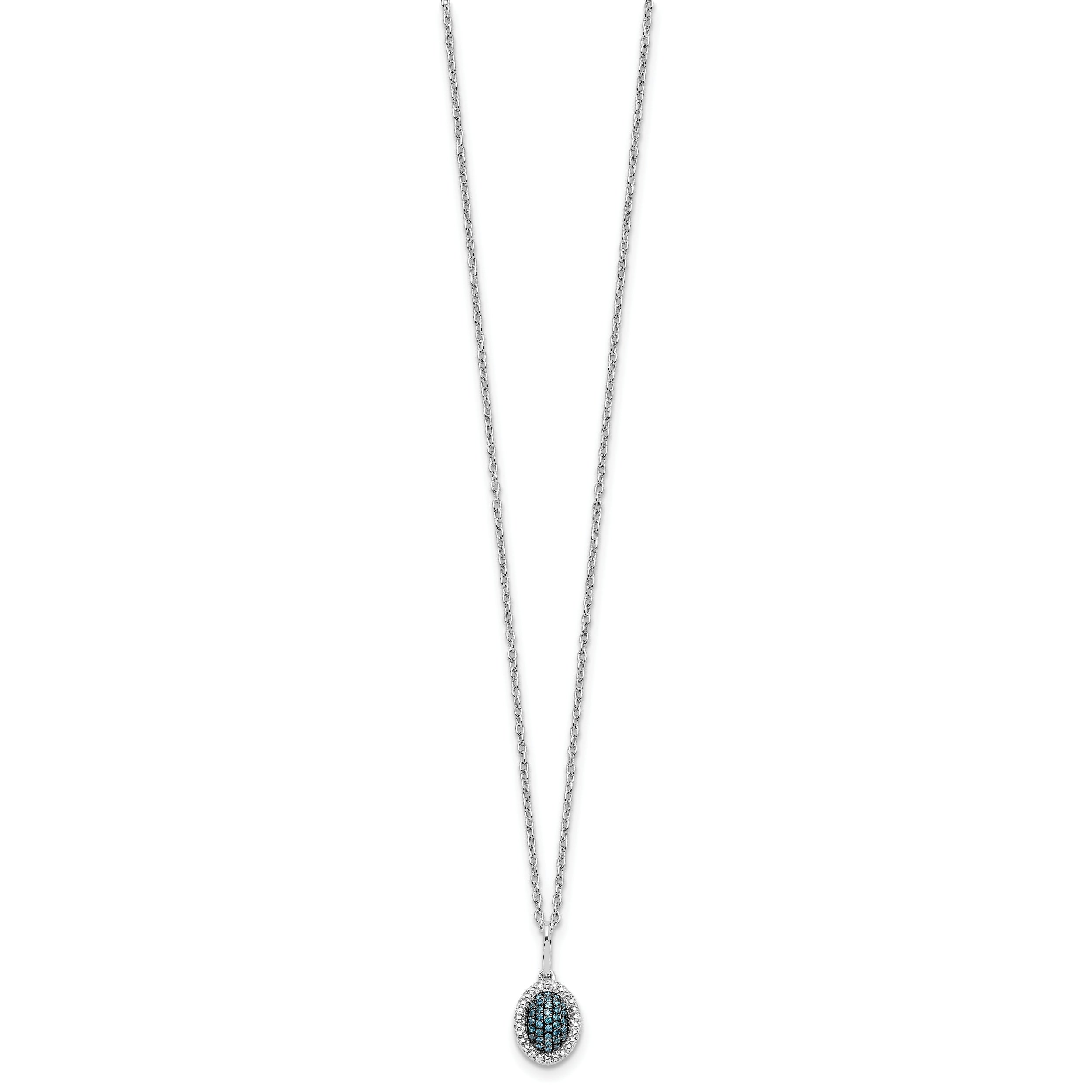 White Night Sterling Silver Rhodium-plated Blue Diamond Oval Pendant 18 inch Necklace with 2 Inch Extender