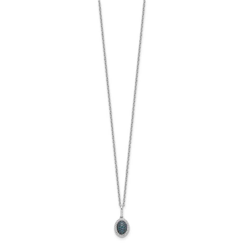 White Night Sterling Silver Rhodium-plated Blue Diamond Oval Pendant 18 inch Necklace with 2 Inch Extender
