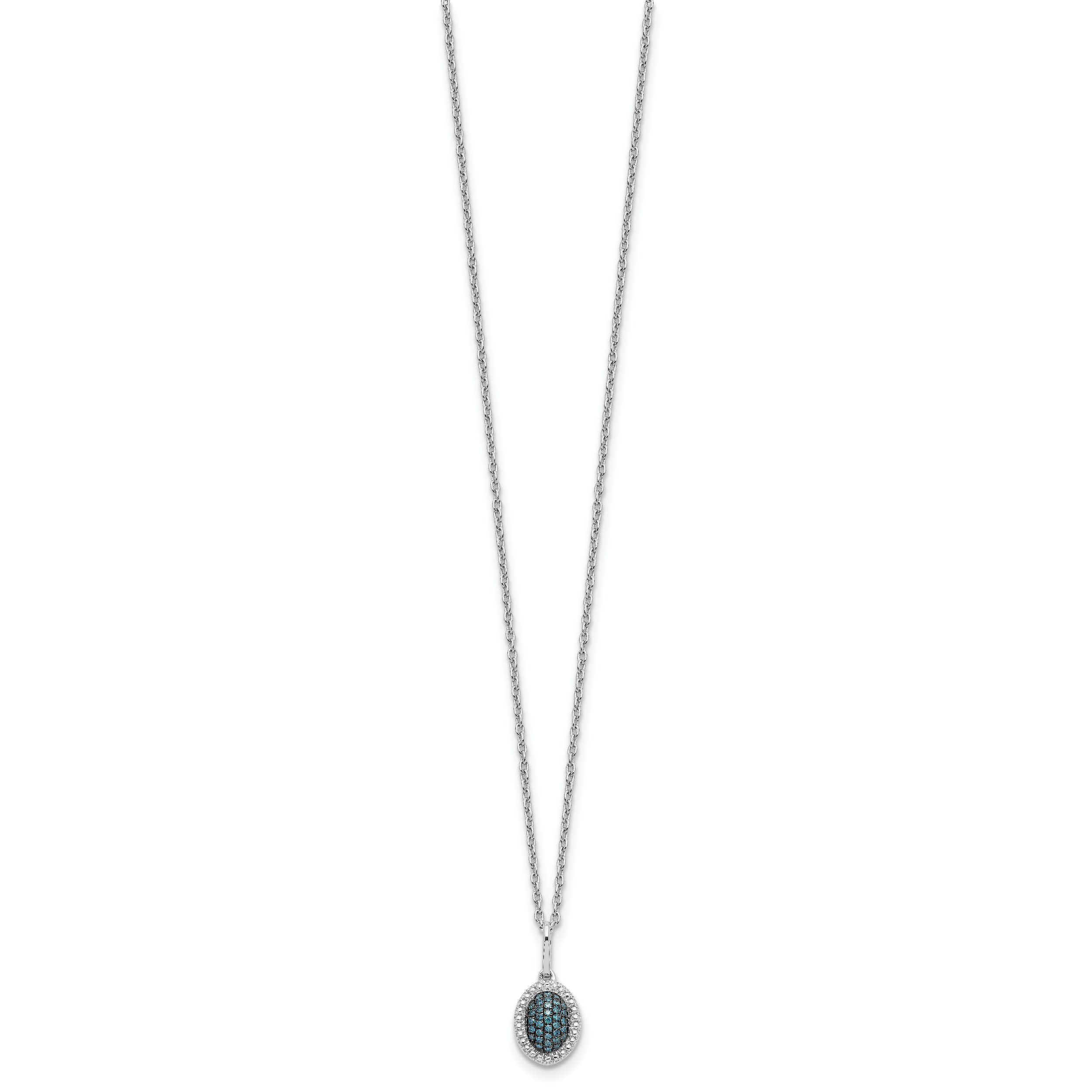 White Night Sterling Silver Rhodium-plated Blue Diamond Oval Pendant 18 inch Necklace with 2 Inch Extender