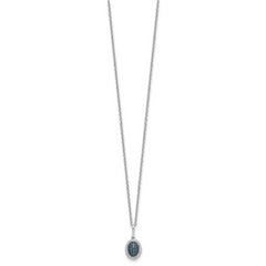 White Night Sterling Silver Rhodium-plated Blue Diamond Oval Pendant 18 inch Necklace with 2 Inch Extender