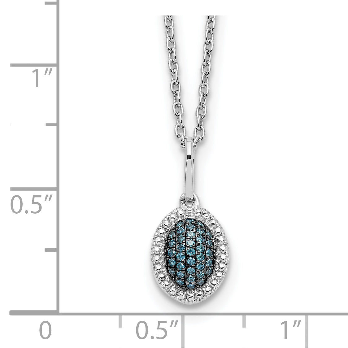 White Night Sterling Silver Rhodium-plated Blue Diamond Oval Pendant 18 inch Necklace with 2 Inch Extender