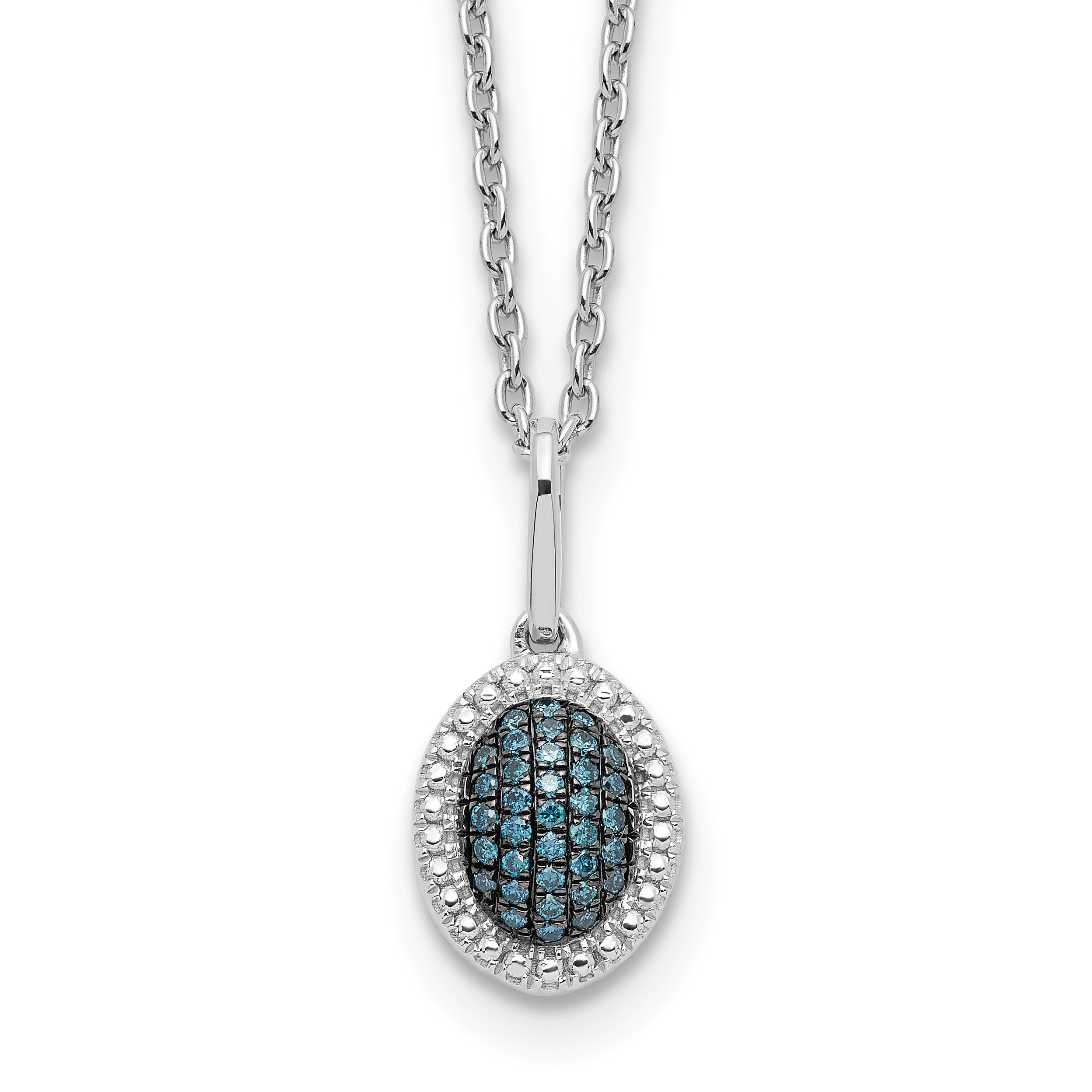 White Night Sterling Silver Rhodium-plated Blue Diamond Oval Pendant 18 inch Necklace with 2 Inch Extender