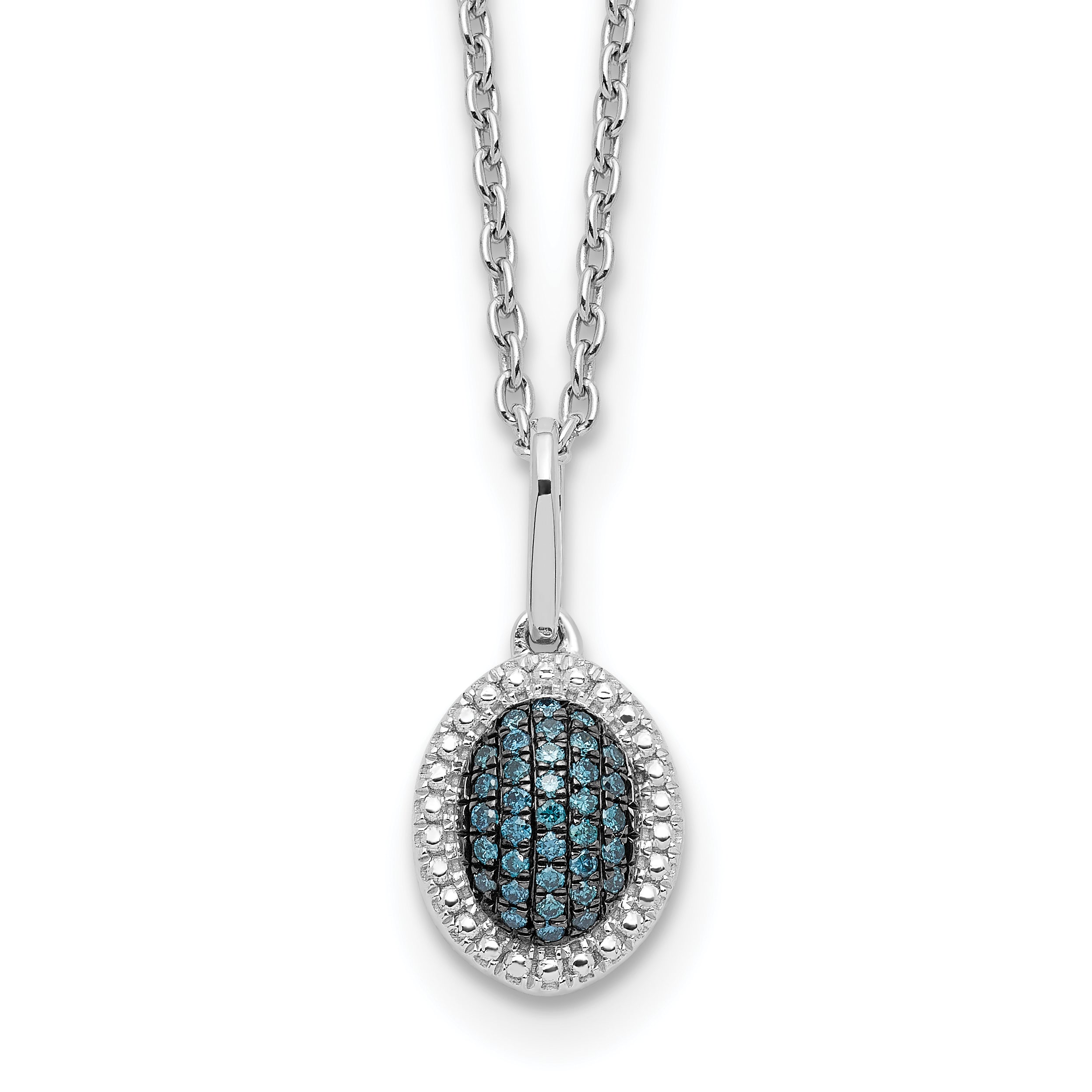 White Night Sterling Silver Rhodium-plated Blue Diamond Oval Pendant 18 inch Necklace with 2 Inch Extender Main image