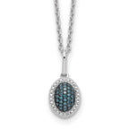 White Night Sterling Silver Rhodium-plated Blue Diamond Oval Pendant 18 inch Necklace with 2 Inch Extender