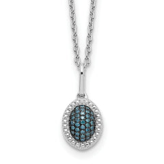 White Night Sterling Silver Rhodium-plated Blue Diamond Oval Pendant 18 inch Necklace with 2 Inch Extender