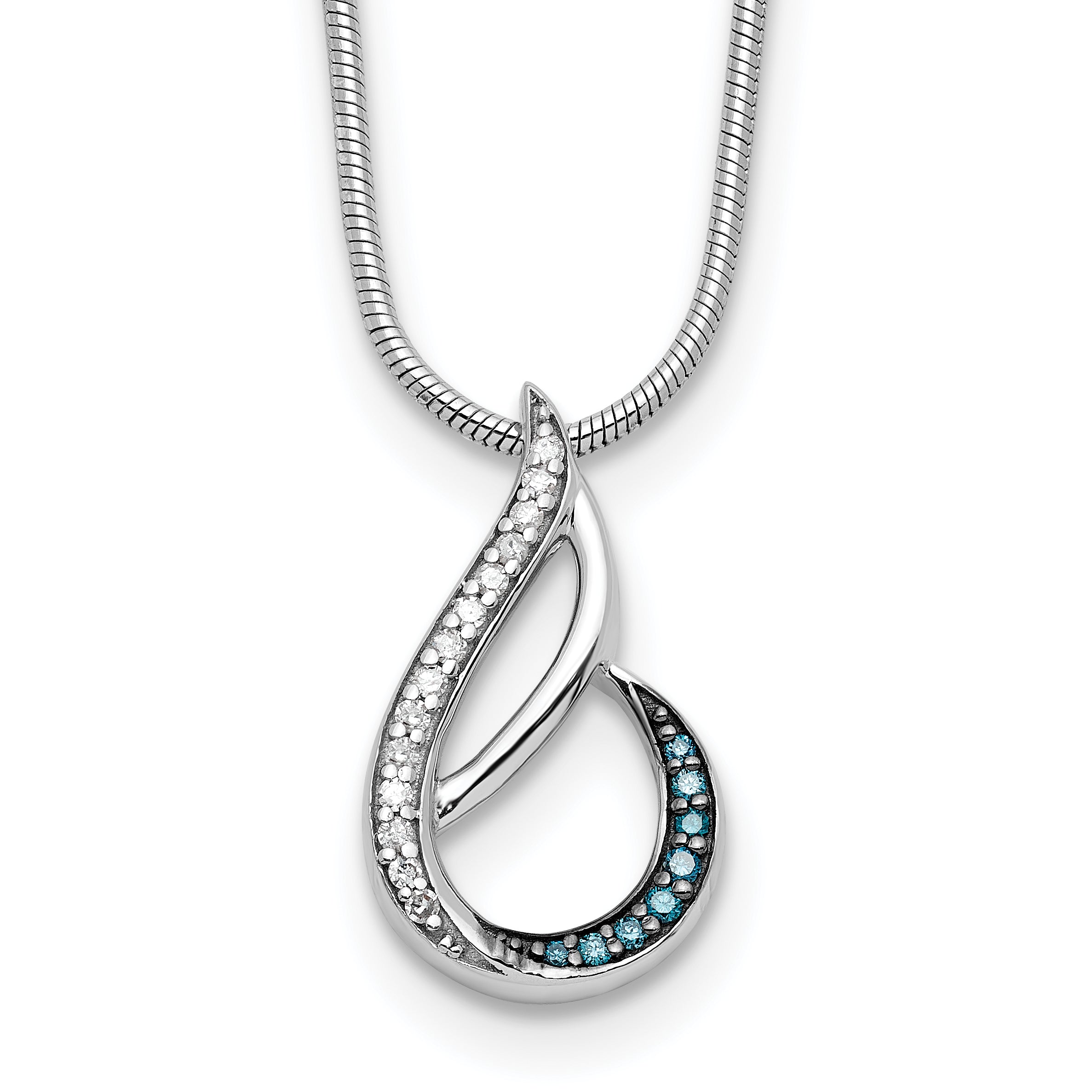 White Night Sterling Silver Rhodium-plated Blue and White Diamond Teardrop 18 Inch Necklace with 2 Inch Extender Main image