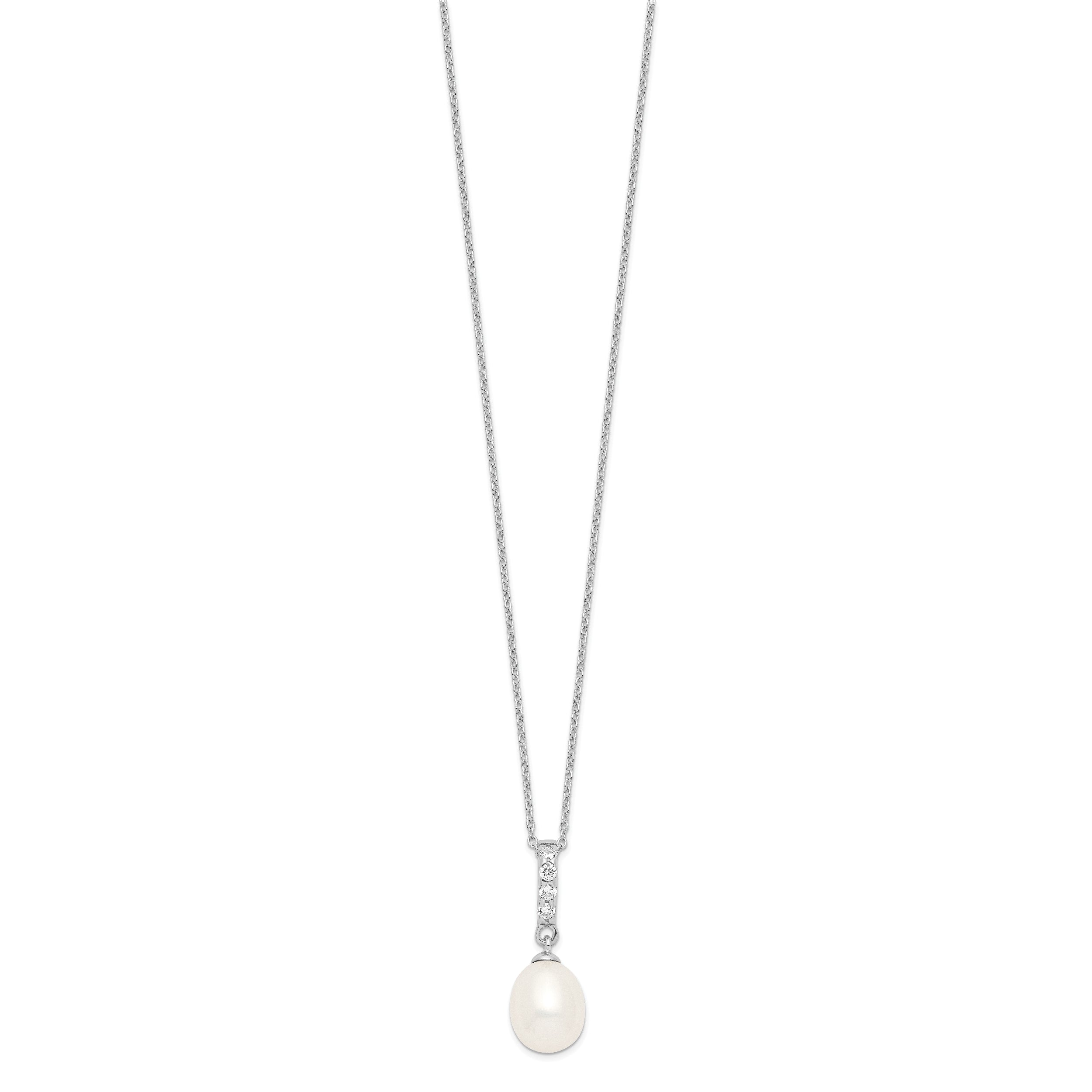 Sterling Silver Rhodium-plated 8-9mm White FWC Pearl CZ Necklace