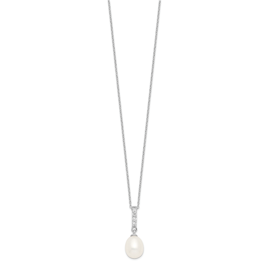Sterling Silver 925 Pearlescent CZ Necklace with Rhodium Finish