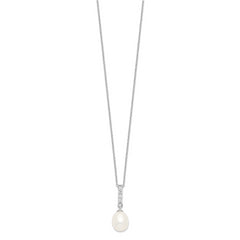 Sterling Silver Rhodium-plated 8-9mm White FWC Pearl CZ Necklace