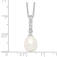 Sterling Silver Rhodium-plated 8-9mm White FWC Pearl CZ Necklace