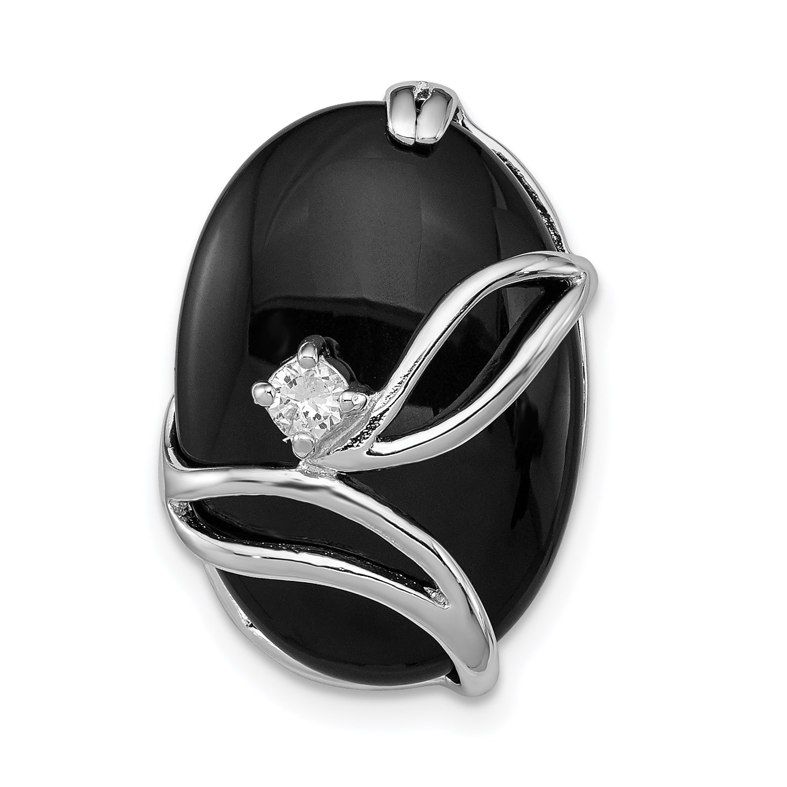 Sterling Silver Rhodium Plated Onyx and CZ Slide Main image