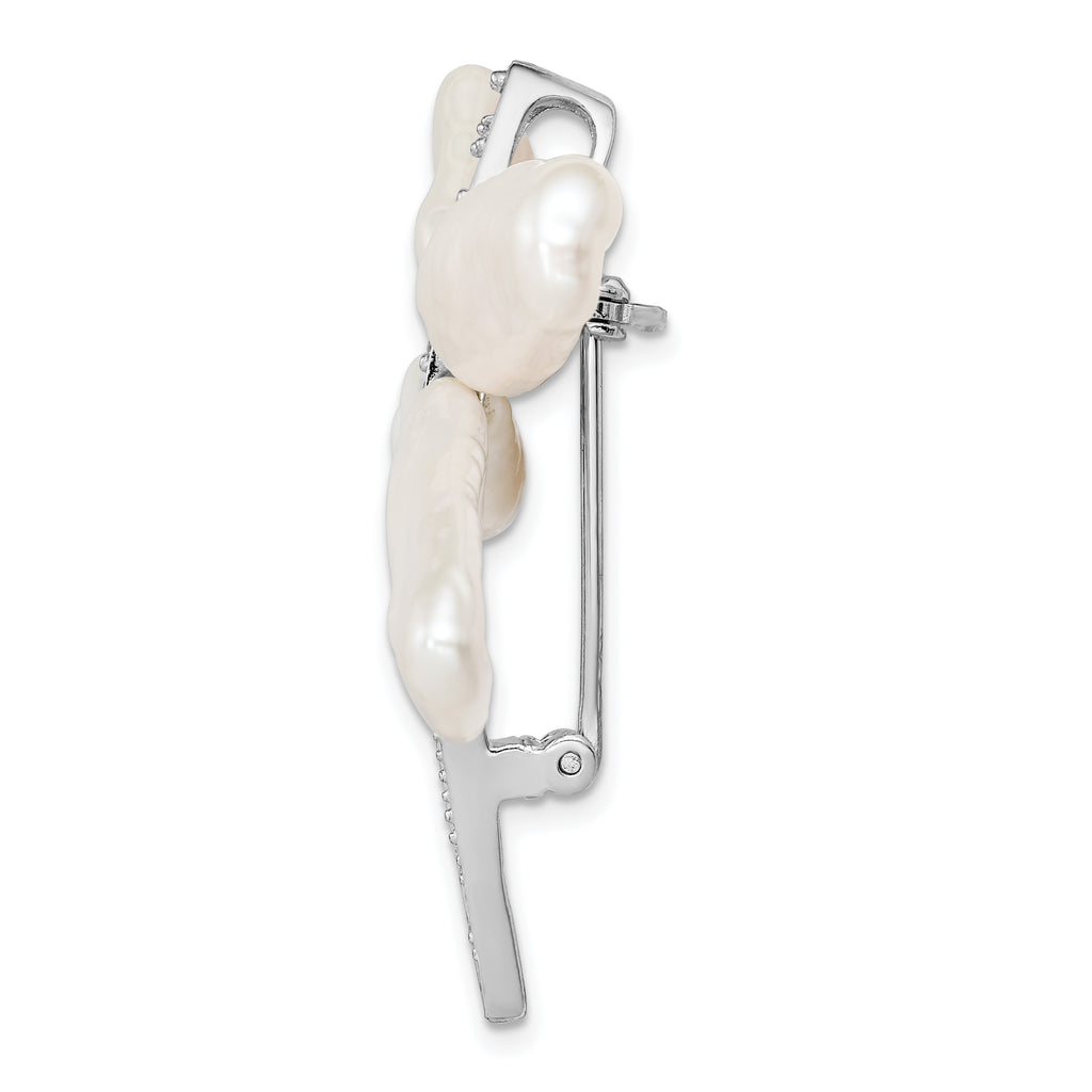 Sophia Jewelers Sterling Silver Dragonfly Brooch with Baroque Pearl and CZ