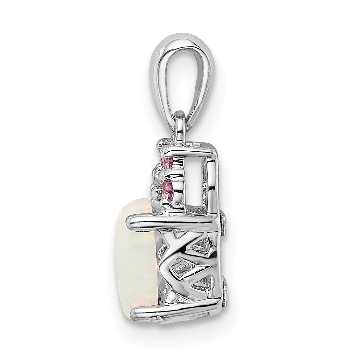 Sterling Silver Rhodium-plate Dia. Cr.Pink Sapp. Simulated Opal Pendant Secondary image