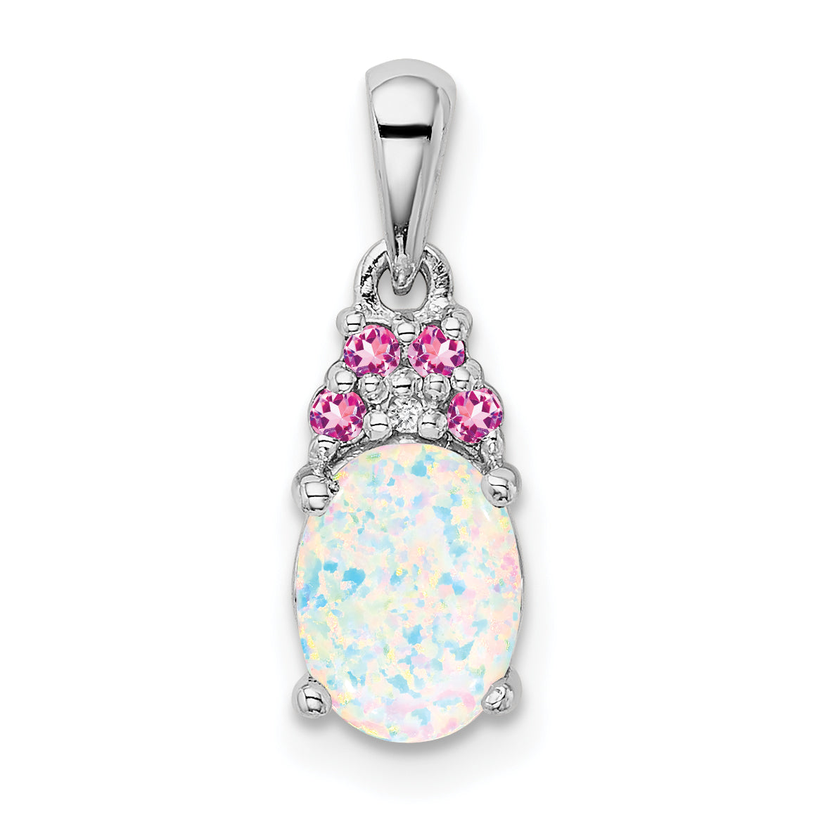 Sterling Silver Rhod-plate Dia. Cr.Pink Sapp. Simulated Opal Pendant Main image