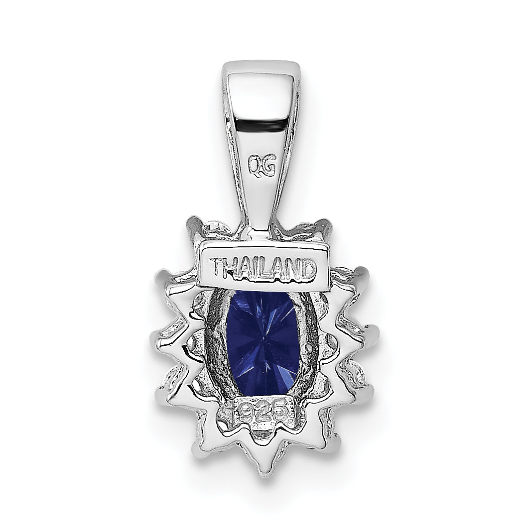 Sterling Silver Rhodium-plated CZ & Synthetic Blue Stone Pendant