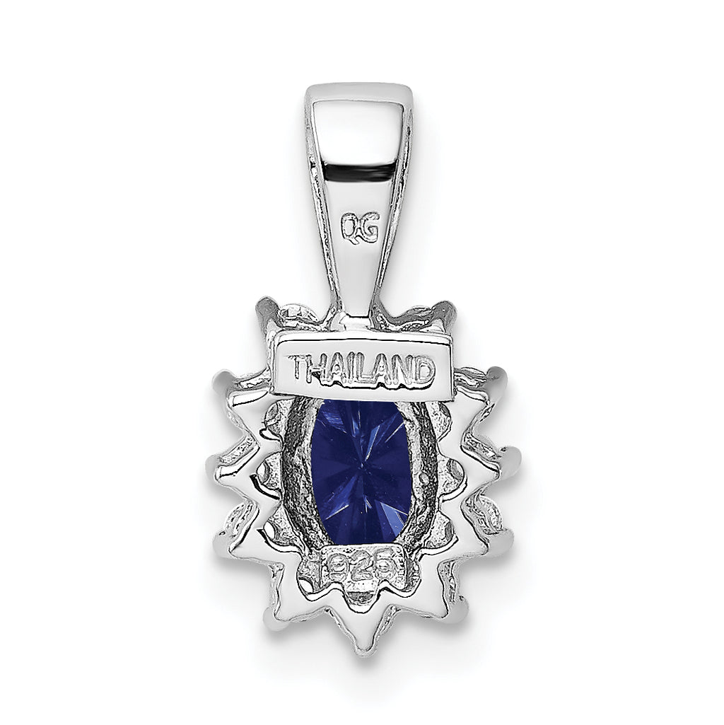 Sterling Silver Rhodium-plated CZ & Synthetic Blue Stone Pendant