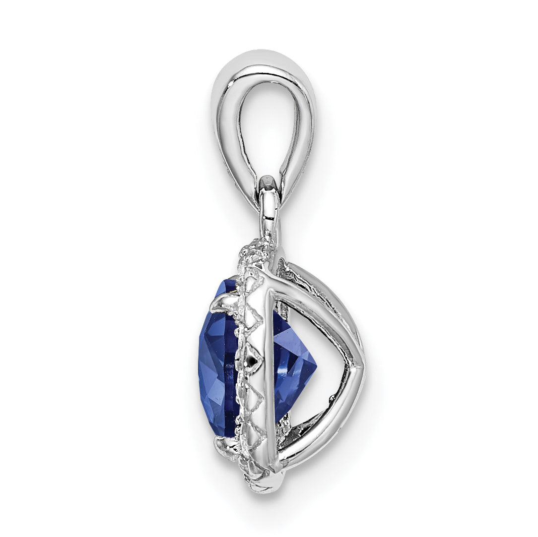 Sterling Silver Rhodium-plated Created Blue & White Sapphire Pendant Secondary image