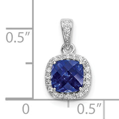 Sterling Silver Rhodium-plated Created Blue & White Sapphire Pendant