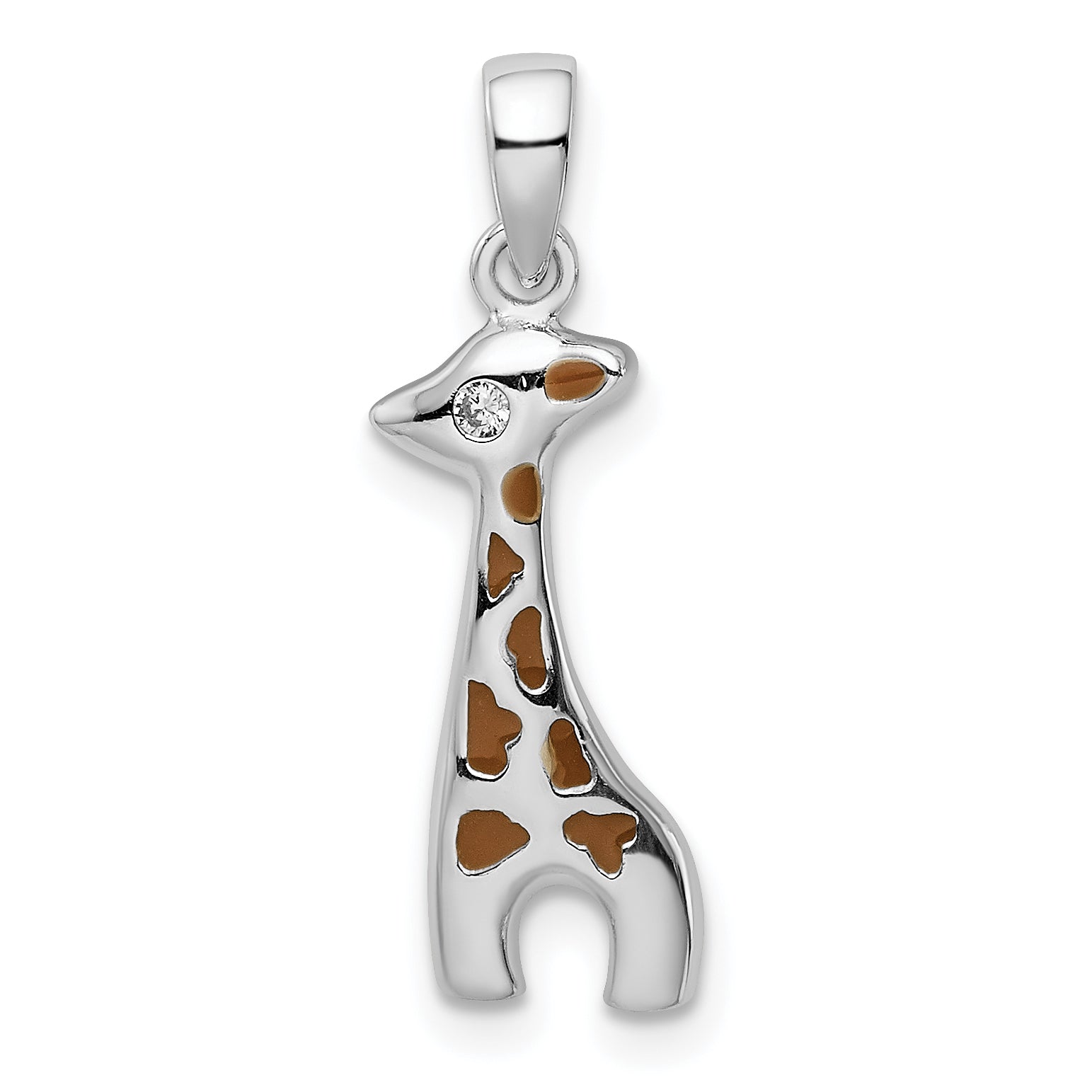 Sterling Silver Rhodium-plated Enameled CZ Giraffe Pendant Main image