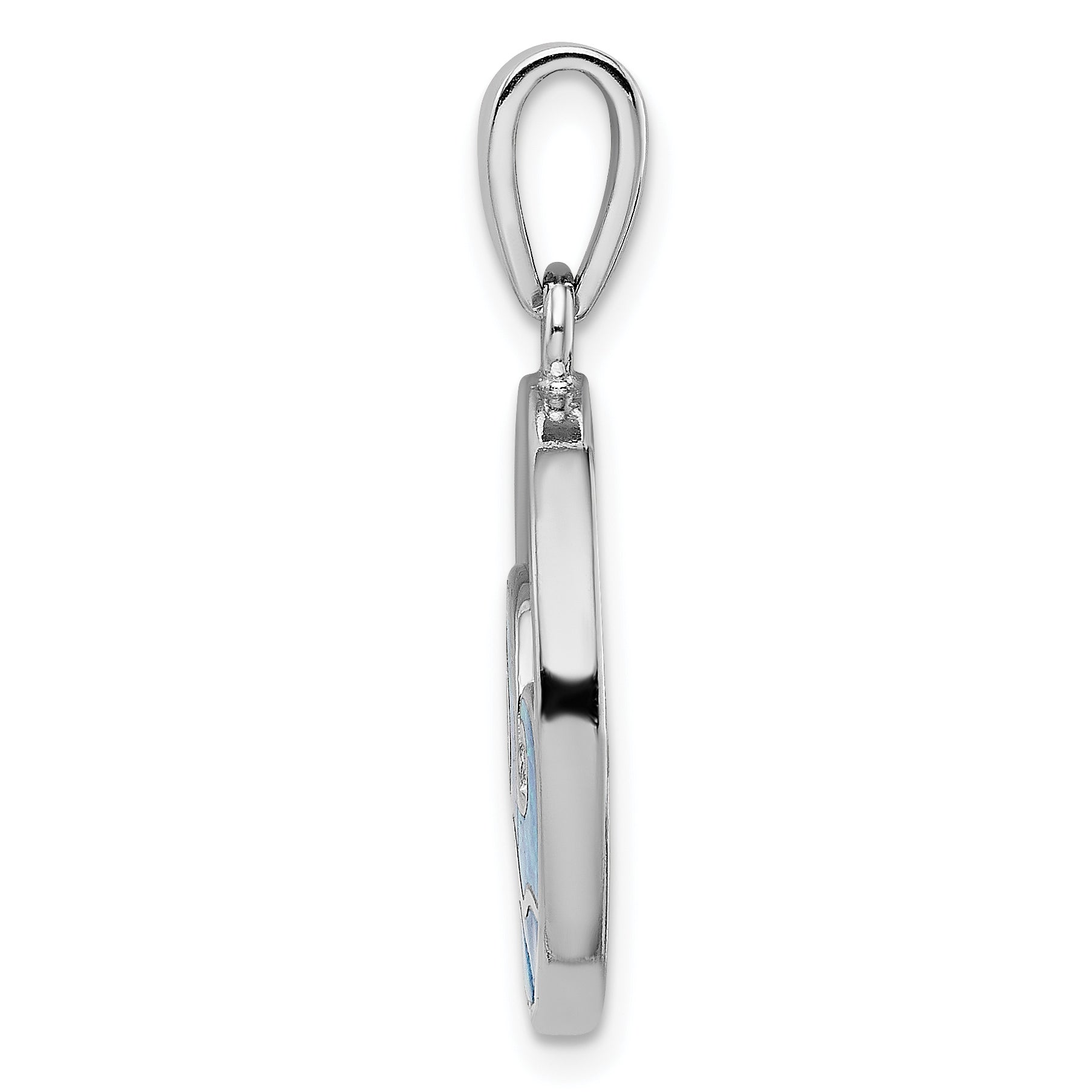 Sterling Silver Rhodium-plated Blue Created Opal Wave Pendant Secondary image